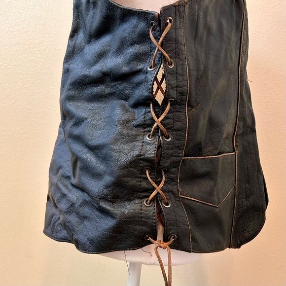 Leather Eagle Embossed Moto Style USA Vest 44 Goth Patriotic Bikecore Vintage - Picture 8 of 12